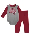 Outerstuff Baby Boys And Girls Alabama Crimson Tide Double Up Long Sleeve Bodysuit Pant Set In Red
