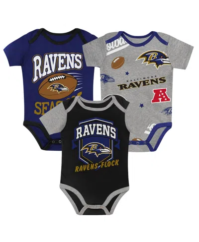 Outerstuff Kids' Baby Boys And Girls Baltimore Ravens First Round Pick Bodysuit 3-piece Set In Multi