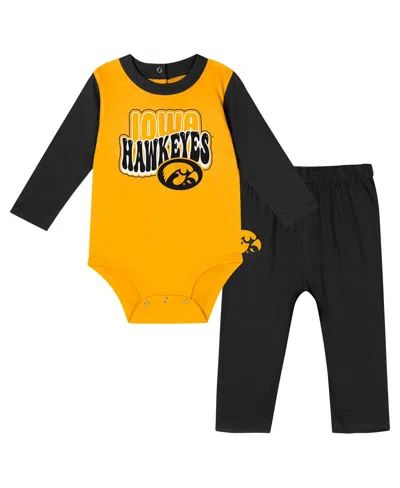 Outerstuff Kids' Baby Boys And Girls Black Iowa Hawkeyes Double Up Long Sleeve Bodysuit And Pant