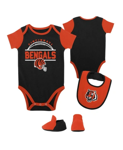 Outerstuff Baby Boys And Girls Black, Orange Cincinnati Bengals Home Field Advantage Three-piece Bodysuit, Bib In Black,orange