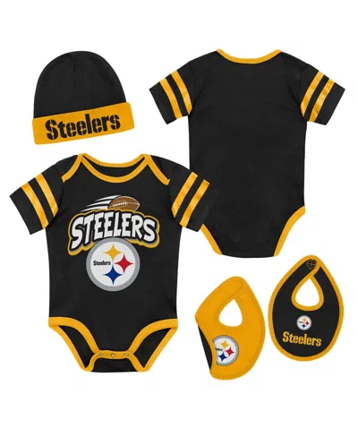 Outerstuff Baby Boys And Girls Black Pittsburgh Steelers Pint Prodigy Three Piece Creeper Set