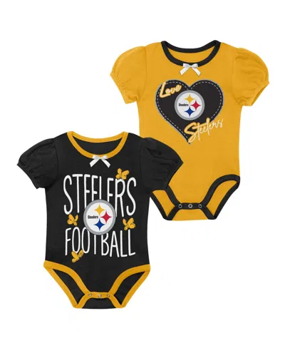 Outerstuff Kids' Baby Boys And Girls Black/gold Pittsburgh Steelers Star Power Bodysuit, 2-piece Set In Black,gold