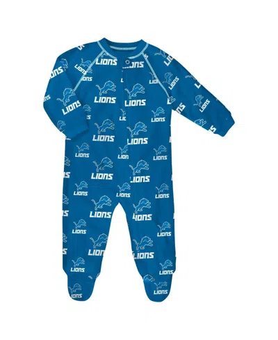 Outerstuff Kids' Baby Boys And Girls Blue Detroit Lions Allover Print Raglan Full-zip Sleeper