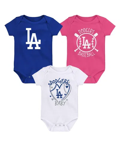 Outerstuff Baby Boys And Girls Blue Los Angeles Dodgers Slide Home 3-pack Bodysuit Set In Multi