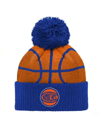 Outerstuff Kids' Baby Boys' And Girls' Blue New York Knicks Basketball Head Cuffed Knit With Pom Hat