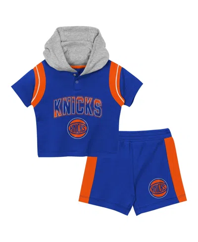 Outerstuff Kids' Baby Boys' And Girls' Blue New York Knicks Get Back Short-sleeve Hoodie Shorts 2-pack Set
