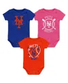 Outerstuff Baby Boys And Girls Blue New York Mets Slide Home Bodysuit, Set Of 3 In Multi