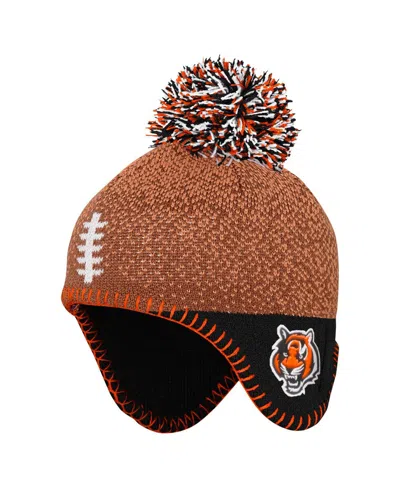 OUTERSTUFF BABY BOYS AND GIRLS BROWN CINCINNATI BENGALS FOOTBALL HEAD KNIT HAT WITH POM