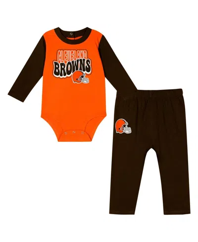 Outerstuff Kids' Baby Boys And Girls Brown Cleveland Browns Double Up Long Sleeve Bodysuit And Pants Set