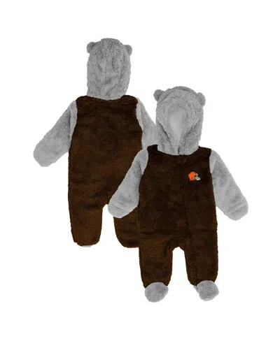 Outerstuff Kids' Baby Boys And Girls Brown Cleveland Browns Game Nap Teddy Fleece Bunting Full-zip Sleeper In Black
