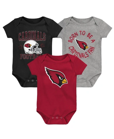 Outerstuff Baby Boys And Girls Cardinal, Black, Gray Arizona Cardinals Born To Be 3-pack Bodysuit Set In Cardinal,black,gray