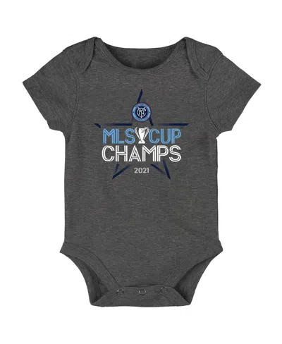 Outerstuff Baby Boys And Girls Charcoal New York City Fc 2021 Mls Cup Champions Locker Room Bodysuit