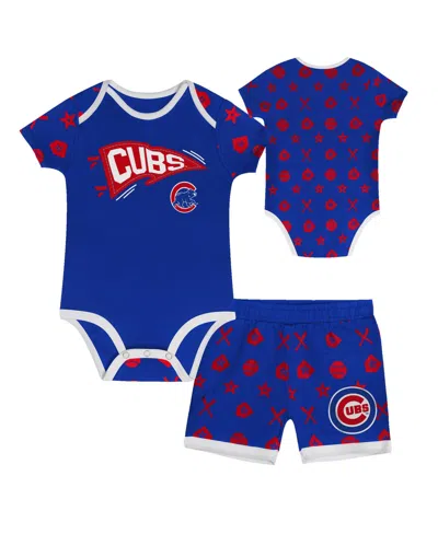 Outerstuff Kids' Baby Boys' And Girls' Chicago Cubs On Deck Short-sleeve Screen Print Bodysuit And Shorts Set In Blue