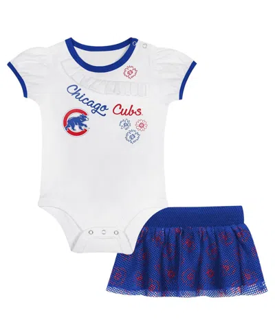 Outerstuff Baby Boys And Girls Chicago Cubs Sweet Bodysuit And Skirt Set In Royal,white