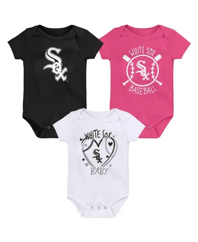 Outerstuff Kids' Baby Boys And Girls Chicago White Sox Slide Home Bodysuit, 3-pack Set In Black