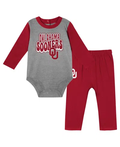 Outerstuff Kids' Baby Boys And Girls Crimson Oklahoma Sooners Double Up Long-sleeves Bodysuit Pant Set