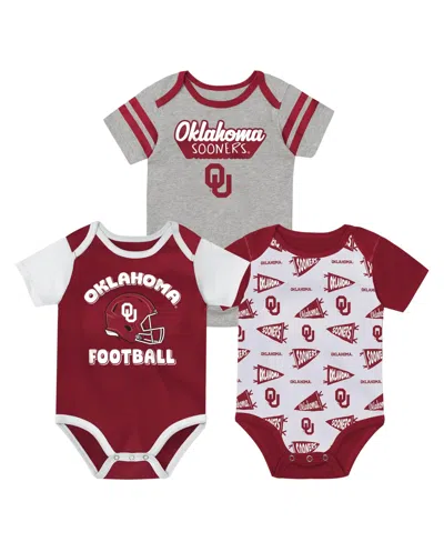 Outerstuff Baby Boys And Girls Crimson Oklahoma Sooners Star Player Three-piece Bodysuit Set In Multi