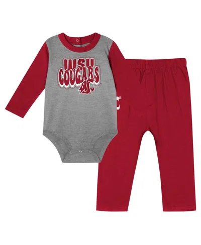 Outerstuff Baby Boys And Girls Crimson Washington State Cougars Double Up Long Sleeve Bodysuit Pant Set In Red