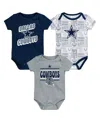 Outerstuff Baby Boys And Girls Dallas Cowboys Play Day Bodysuit, Set Of 3 In Navy,gray