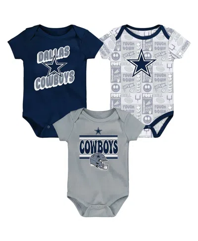 Outerstuff Kids' Baby Boys And Girls Dallas Cowboys Play Day Bodysuit, Set Of 3 In Navy,gray