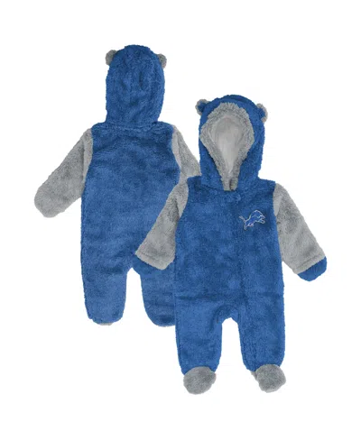Outerstuff Baby Boys' And Girls' Detroit Lions Full-zip Teddy Fleece Footed Bunting Sleeper In Blue