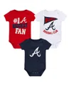 Outerstuff Baby Boys And Girls  Atlanta Braves Fan Pennant 3-pack Bodysuit Set In Navy