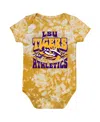 Outerstuff Baby Boys And Girls Gold Distressed Lsu Tigers Lil Rocker Tie-dye Bodysuit In Gold