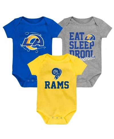 Outerstuff Baby Boys And Girls Gold, Royal, Heather Gray Los Angeles Rams Three-pack Eat, Sleep And Drool Retro In Gold,royal,heather Gray
