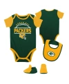 OUTERSTUFF BABY BOYS AND GIRLS GREEN, GOLD GREEN BAY PACKERS HOME FIELD ADVANTAGE THREE-PIECE BODYSUIT, BIB AND