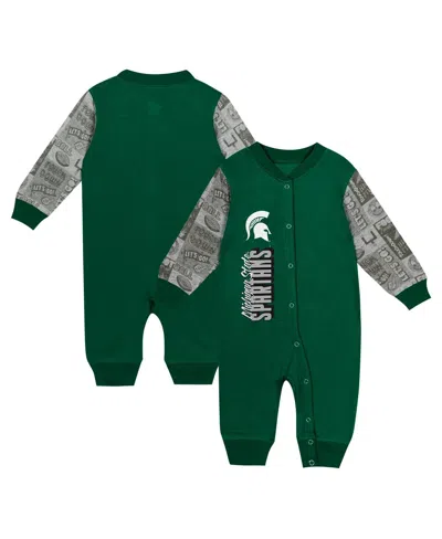 Outerstuff Kids' Baby Boys And Girls Green Michigan State Spartans Playbook Colorblock Long Sleeve Coveralls