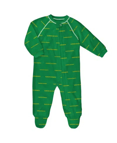 Outerstuff Kids' Baby Boys And Girls Green Oregon Ducks All-over Print Raglan Full-zip Coverall