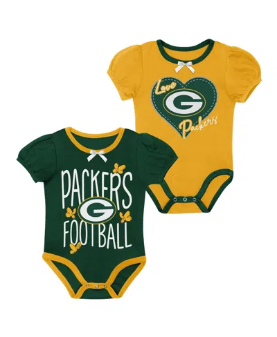 Outerstuff Kids' Baby Boys And Girls Green/gold Green Bay Packers Star Power Bodysuit, 2-piece Set In Multi