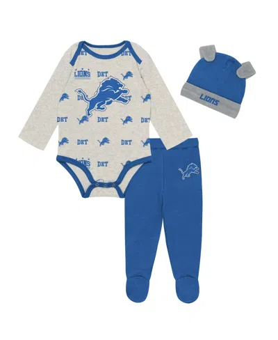 Outerstuff Baby Boys And Girls Heather Gray Detroit Lions Huddles Giggles 3-piece Pant And Hat Set In Blue