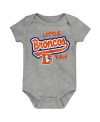 OUTERSTUFF BABY BOYS AND GIRLS HEATHER GRAY DISTRESSED DENVER BRONCOS RETRO LITTLE BALLER BODYSUIT