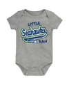 OUTERSTUFF BABY BOYS AND GIRLS HEATHER GRAY DISTRESSED SEATTLE SEAHAWKS RETRO LITTLE BALLER BODYSUIT