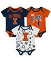 Outerstuff Baby Boys And Girls Illinois Fighting Illini Three-pack All Day Play Bodysuit Set In Multi