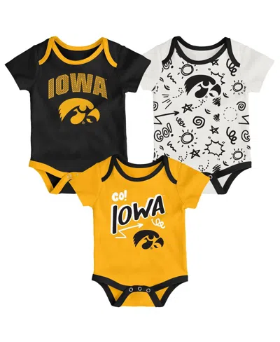 Outerstuff Kids' Baby Boys And Girls Iowa Hawkeyes Three-pack All Day Play Bodysuit Set In Black
