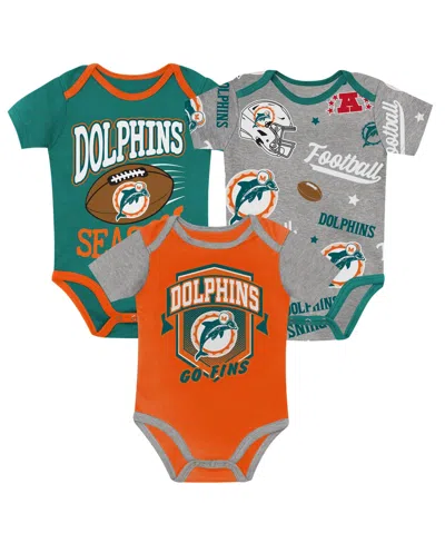 Outerstuff Kids' Baby Boys And Girls Miami Dolphins First Round Pick Bodysuit 3-piece Set In Green
