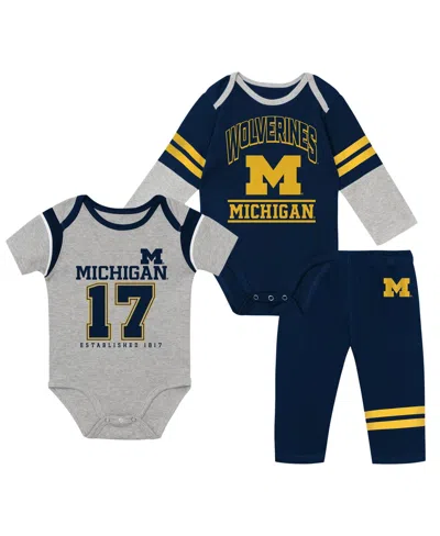 Outerstuff Baby Boys' And Girls' Michigan Wolverines Double Up Bodysuits & Pants, 3-piece Set In Blue