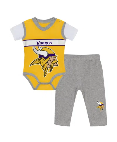 Outerstuff Kids' Baby Boys And Girls Minnesota Vikings Short-sleeve Cotton Bodysuit And Pants Set In Gray