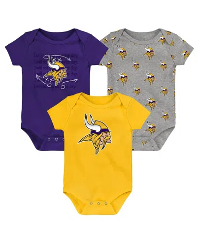 Outerstuff Baby Boys And Girls Minnesota Vikings Team Starter 3-pack Bodysuit Set In Multi