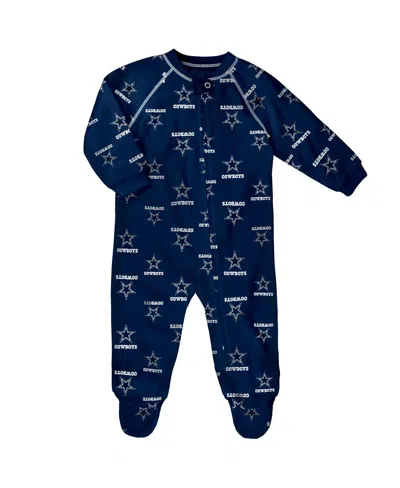 Outerstuff Baby Boys And Girls Navy Dallas Cowboys Allover Print Raglan Full-zip Sleeper In Blue