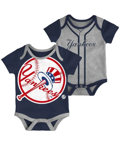 Outerstuff Baby Boys And Girls Navy, Heathered Gray New York Yankees Double 2-pack Bodysuit Set In Navy,heathered Gray