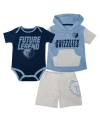 OUTERSTUFF BABY BOYS AND GIRLS NAVY, LIGHT BLUE, GRAY MEMPHIS GRIZZLIES BANK SHOT BODYSUIT, HOODIE T-SHIRT AND 
