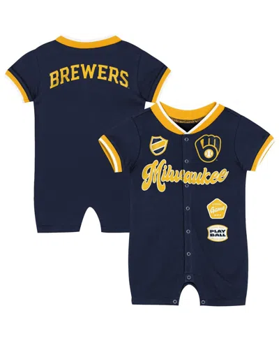 Outerstuff Baby Boys And Girls Navy Milwaukee Brewers Pinch Coverall In Blue