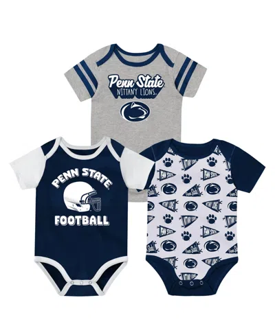 Outerstuff Baby Boys And Girls Navy Penn State Nittany Lions Star Player Three-piece Bodysuit Set In Multi