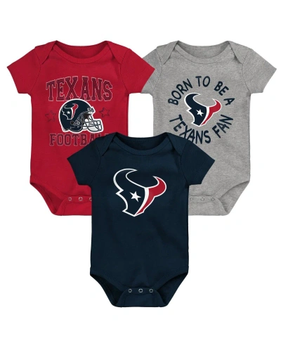 Outerstuff Baby Boys And Girls Navy, Red, Gray Houston Texans Born To Be 3-pack Bodysuit Set In Navy,red,gray