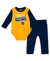 Outerstuff Baby Boys And Girls Navy West Virginia Mountaineers Double Up Long Sleeve Bodysuit And Pant Set In Navy