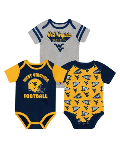 Outerstuff Baby Boys And Girls Navy West Virginia Mountaineers Star Player Three-piece Bodysuit Set In Multi