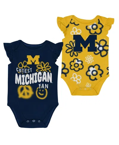 Outerstuff Kids' Baby Boys And Girls Navy/maize Michigan Wolverines Little Sunshine 2-piece Bodysuit Set In Multi